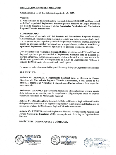 Resolución N°001/TER-MRVA/2025