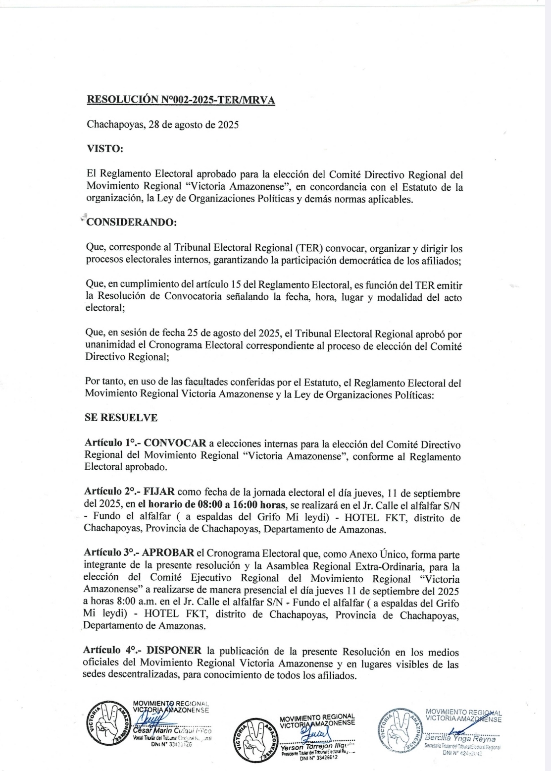 Resolución N°002/TER-MRVA/2025